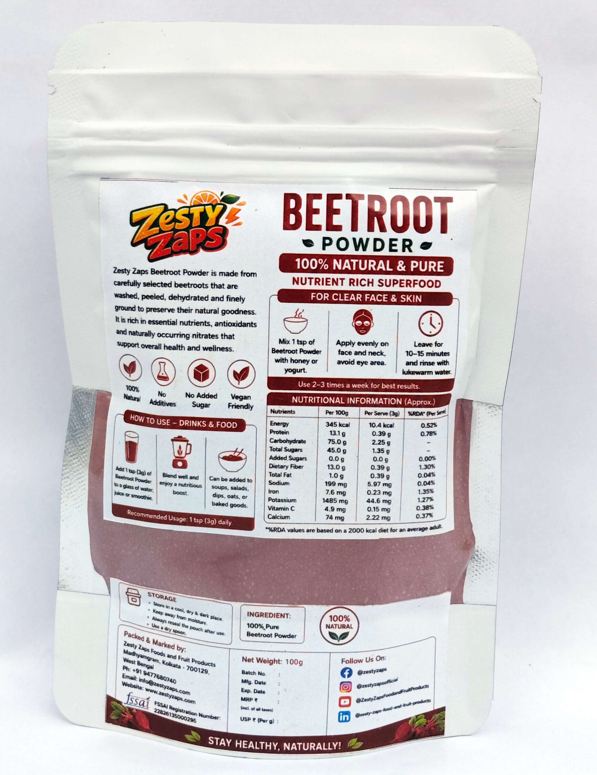 Zesty Zaps Beetroot Powder 100g and 200g | 100% Pure Beetroot Powder | Natural Superfood | No Added Sugar | No Preservatives | Vegan Friendly | Nutrient Rich Beet Root Powder - Image 4