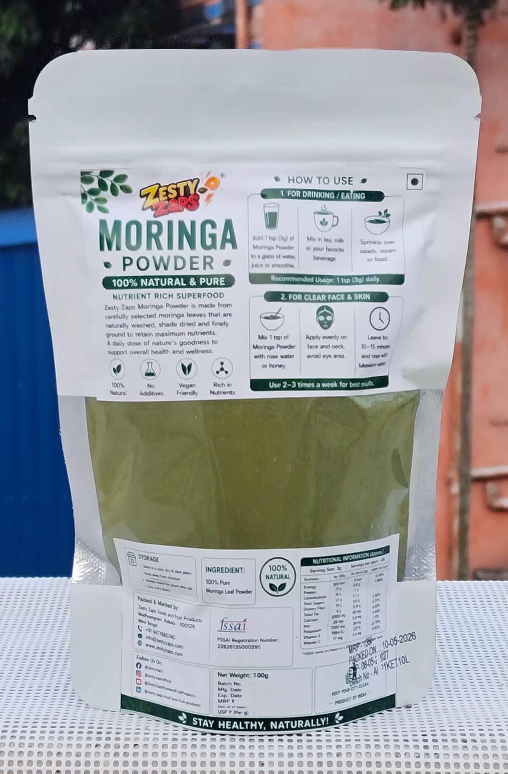 Zesty Zaps Moringa Powder Combo Pack (100g X 2) | 100% Pure Moringa Leaf Powder | Natural Plant-Based Superfood | No Additives, No Preservatives | Vegan Friendly | Nutrient Rich Green Powder - Image 3