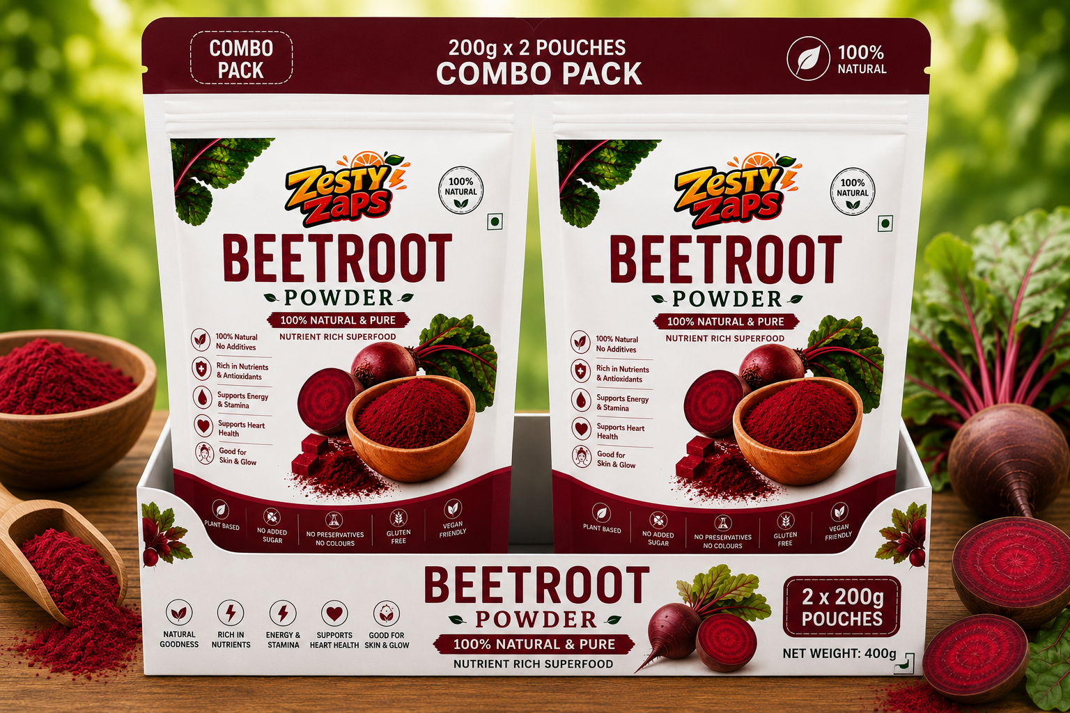 Zesty Zaps Beetroot Powder Combo Pack 200g X 2 | 100% Pure Beetroot Powder | Natural Superfood | No Added Sugar | No Preservatives | Vegan Friendly | Nutrient Rich Beet Root Powder