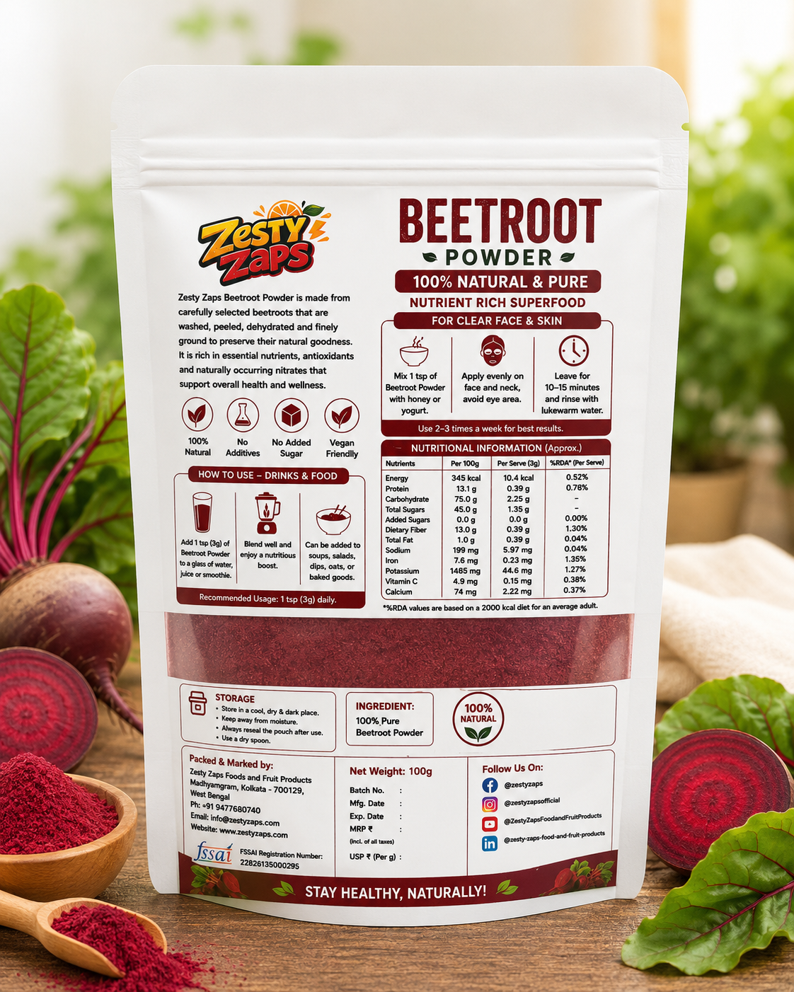 Zesty Zaps Beetroot Powder Combo Pack 100g X 2 | 100% Pure Beetroot Powder | Natural Superfood | No Added Sugar | No Preservatives | Vegan Friendly | Nutrient Rich Beet Root Powder - Image 2