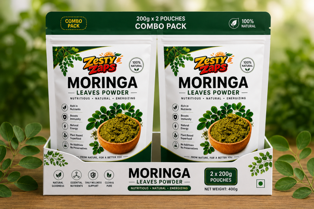 Zesty Zaps Moringa Powder Combo Pack (200g X 2) | 100% Pure Moringa Leaf Powder | Natural Plant-Based Superfood | No Additives, No Preservatives | Vegan Friendly | Nutrient Rich Green Powder